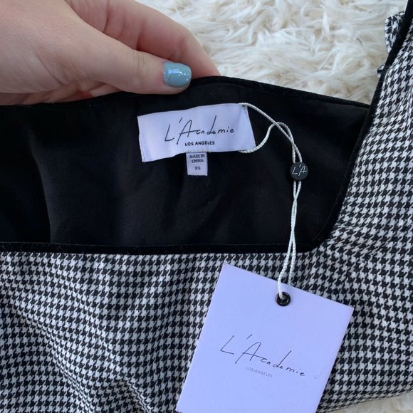 L'Academie The Lila Mini Dress Houndstooth Black - Picture 2 of 7